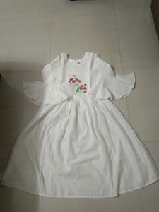White Top with Embroidered Pink Flowers