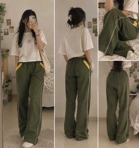 Olive Green Wide Leg Track Pants
