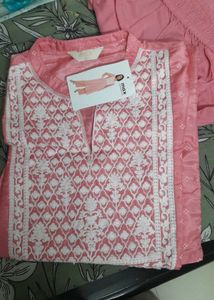Elegant Pink Kurta Set with White Embellishments