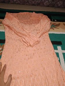 Peach Embellished Kurta Chikankari