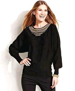Chic Black Embellished Neckline Top