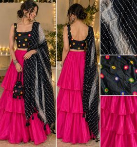 Hot Pink Tiered Lehenga Choli Set