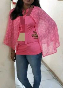 Pink Sleeveless Top With Attached Cape