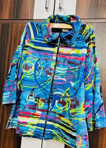 Vibrant Abstract Print Zip-Up Jacket