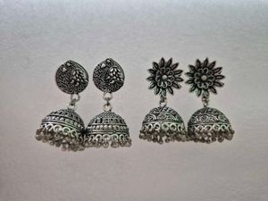 Customized Oxidised Silver Jhumka Earrings-Unused