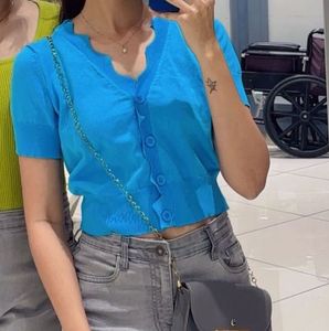 Blue Short Sleeve Knit Cardigan