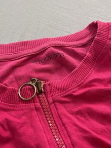 Hot Pink Zip Neck T-Shirt