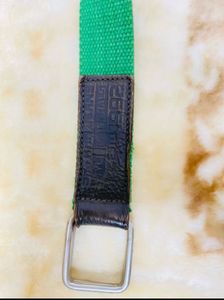 Spykar Green Fabric Belt with Leather Patch