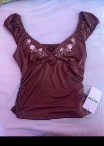 Whimsy Brown Floral Applique with tag