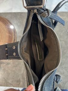 Bershka buckle detail denim crossbody bag in dirty
