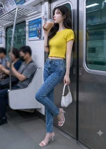 Korean Yellow Lettuce Trim Rib-knit Crop Top Tee