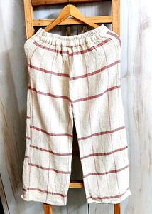 Cream &amp; Red Striped Palazzo Pants  waist size-28