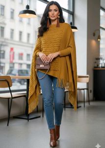 Stylish Knit Fringe Poncho