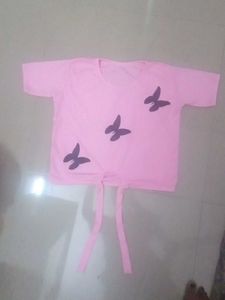 Pink Butterfly Tie-Front T-Shirt