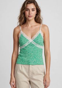 y2k Green Floral Lace Trim Cami Top