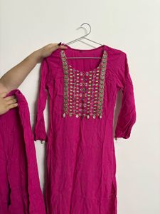 Vibrant Pink Embroidered Kurta with Plazzo