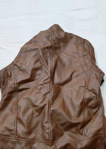 Brown Faux Leather Biker Jacket