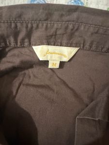 Brown Cropped Tie-Waist Shirt