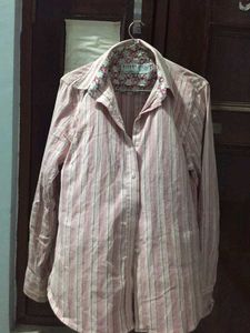 Korean Chic pink Striped Button-Up Shirt