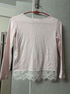 H&amp;M Pink Lace Trim Long Sleeve Top