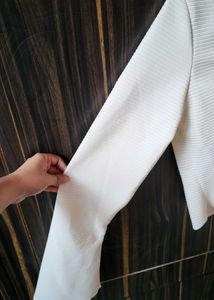 Cream Ribbed Long Sleeve Top