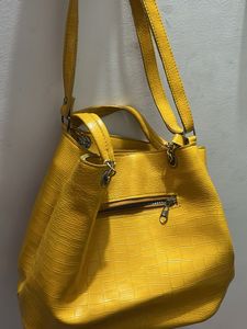 Yellow Croc-Embossed Tote Bag