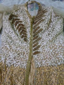 Elegant Gold Embroidered Anarkali Dress