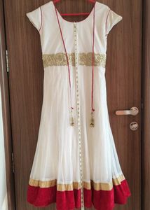 White Net &amp; Red Velvet Anarkali Suit