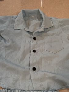 Boys Light Blue Cotton Shirt and Shorts Set