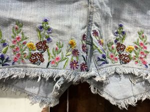 Floral Embroidered Denim Shorts