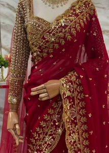 Stunning Red &amp; Gold Embroidered Lehenga Choli