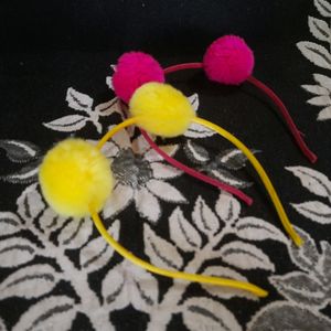 Cute Pom-pom Trendy Hairbands For Girls , (Pink, Yellow)
