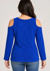 Blue Cold Shoulder Top with Diamond Embellishment