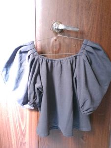 Chic grey Puff Sleeve Top crop