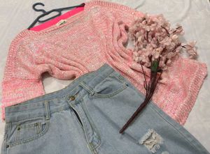 🎁Sparkly Pink Knit Sweater A
