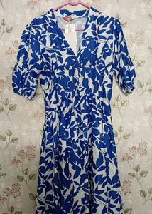 Blue Floral Print Midi Dress
