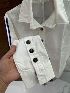 Chic White Button-Up Shirt with Side Stripes