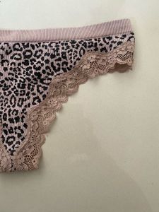 Leopard Print Thong with Lace Trim