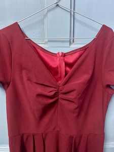 Urbanic Maroon Ruched Fit &amp; Flare Dress