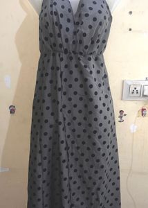 Grey Polka Dot Maxi Dress