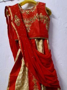 red golden silk lehenga