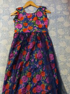 Navy Floral Print Anarkali