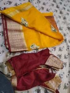 Elegant Yellow Silk Saree with Maroon Border