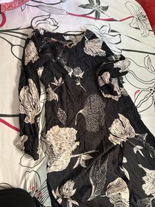 Black Floral Print Kurta