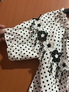 Polka Dot Off-Shoulder Top with Floral Detail