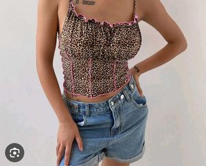 Leopard Print Cami Top with Pink Trim