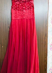 Maroon Embellished Boat Neck Maxi Dress