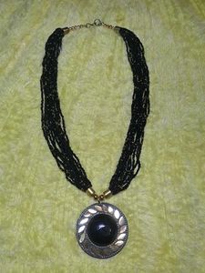 Boho Black Bead Necklace with Pendant