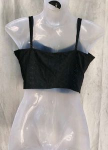 Cute Black Lace Trim Crop Top