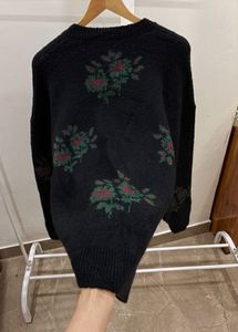 Oversized Black Flower Pattern Knit Cardigan